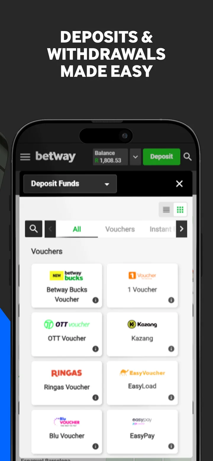 Betway app deposit screen